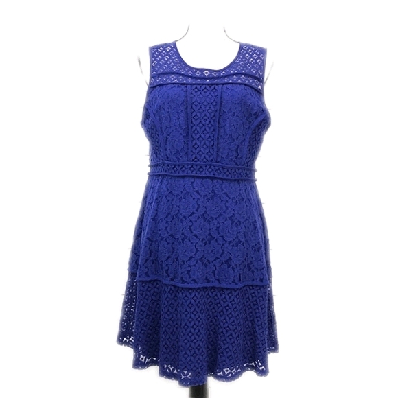 Blue Lace Sleeveless Fit and Flare Dress sz L - Picture 2 of 7